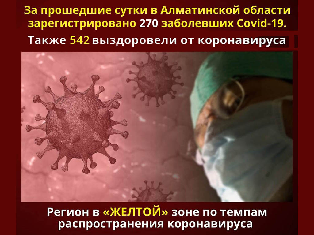 За прошедшие сутки в Алматинской области зарегистрировано 270 случаев КВИ